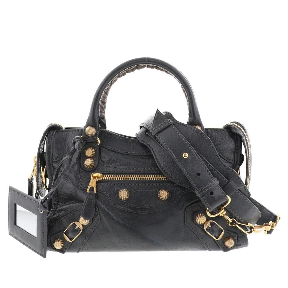 BALENCIAGA Giant City Handbag Shoulder Bag Leather Black Gray
